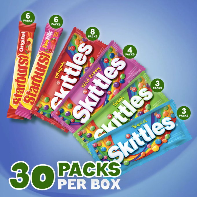 Starburst and Skittles Chewy Candy Variety Box 62.79 oz. 30 ct. (6811680243868)