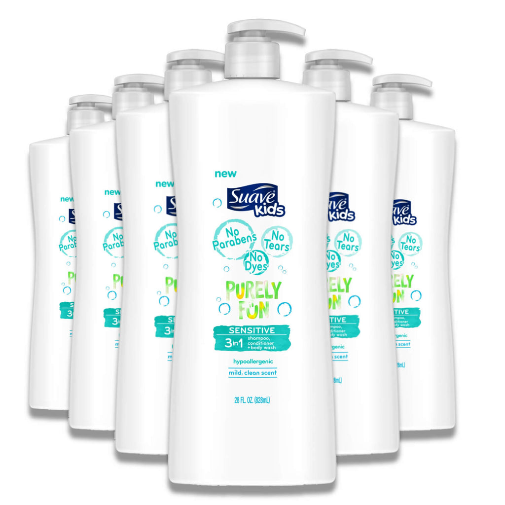 Suave Kids 3-in-1 Shampoo, Conditioner & Body Wash Purely Fun - 28 oz - 6 Pack Contarmarket