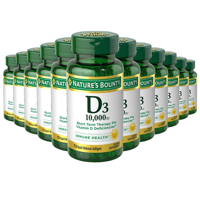 Nature's Bounty Vitamin D3 - 250mcg/10.000Iu - 72 Softgels - 12 Pack