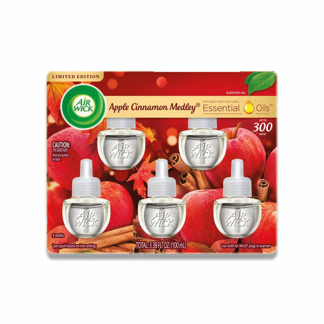 Air Wick - Scented Oil, Apple Cinnamon Medley - 3.38 Oz - 5 Pack (5 Ct Each)