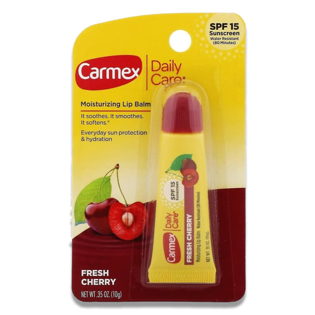 Carmex - Daily Care Moisturizing Lip Balm Tube, Fresh Cherry, SPF 15, 0.35 Oz - 12 Pack