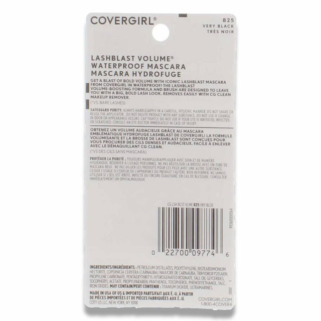 Covergirl LashBlast Volume Waterproof Mascara Very Black 825 0.44 Oz 24 Pack Contarmarket