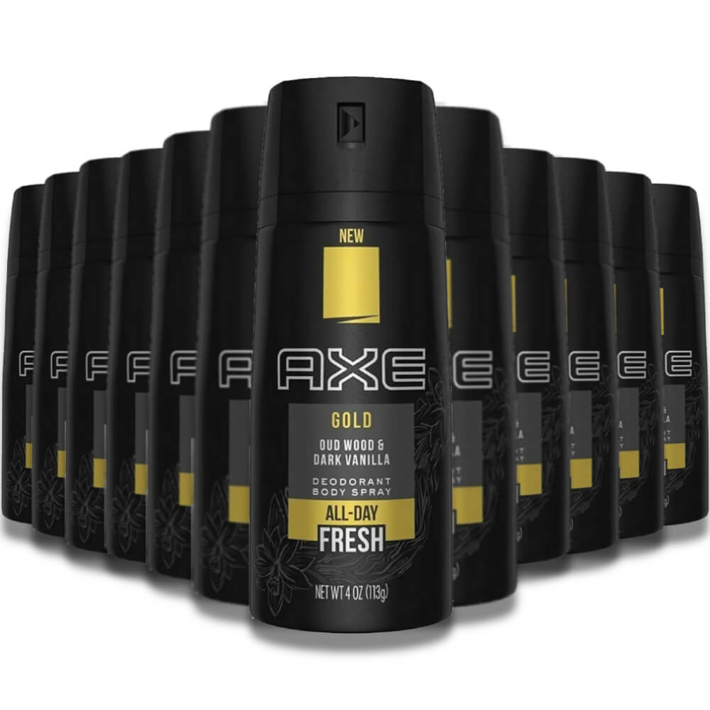 Axe Deodorant Body Spray for Men Gold - Oud Wood & Dark Vanilla - 4 oz - 12 Pack Contarmarket
