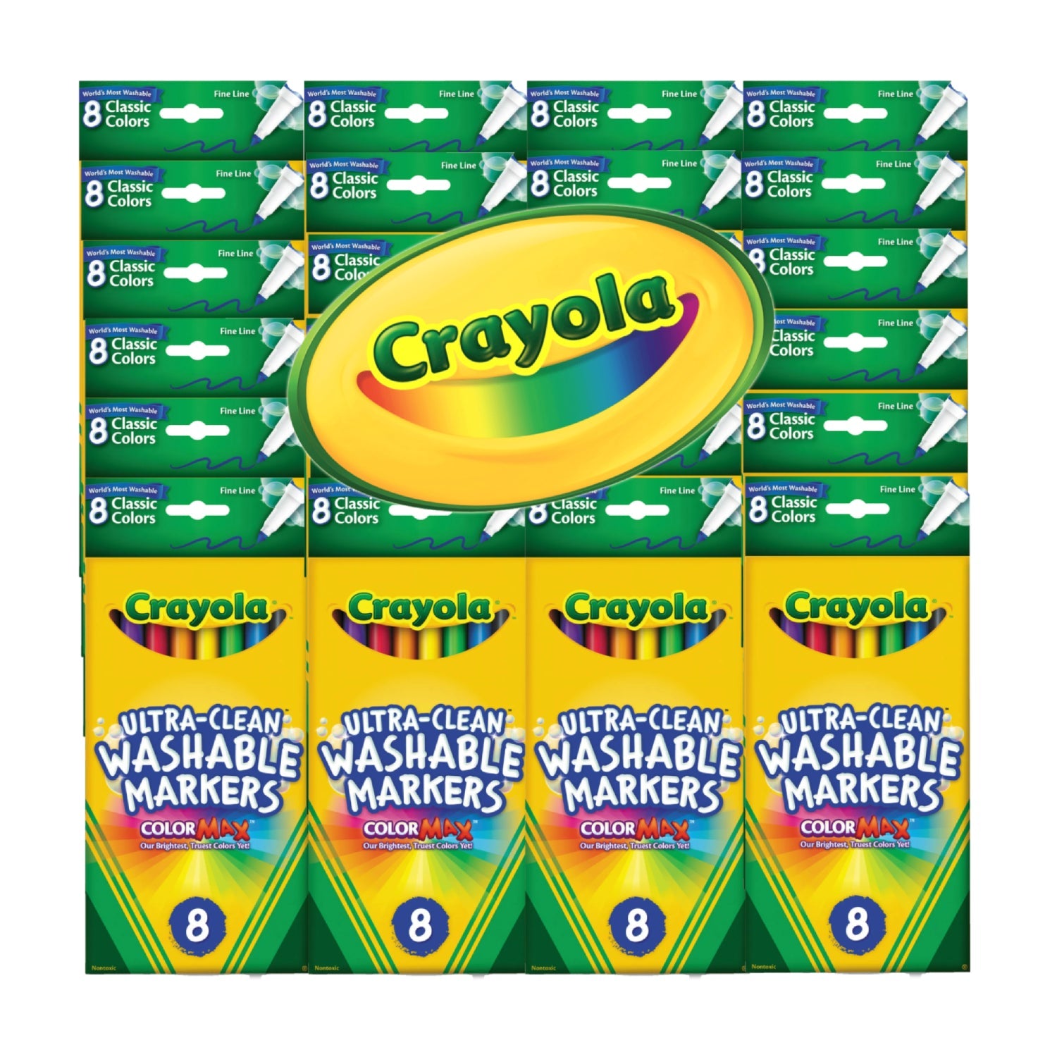 Crayola Ultra-Clean Washable Markers, Fine Tip, Assorted Colors, Set of 8